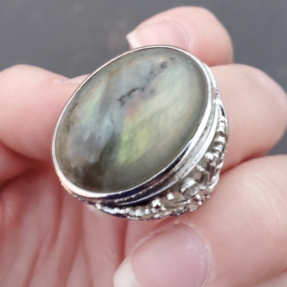 New Men's Labradorite Adjustable 925 Silver Ring. - Picture 10 of 16